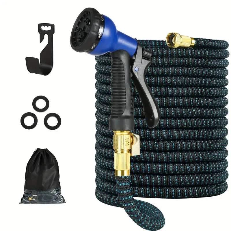 100 Fuß leichter und knickfreier flexibler Gartenschlauch - 8-Funktionsdüse, 3/4 Zoll massive Messingarmaturen