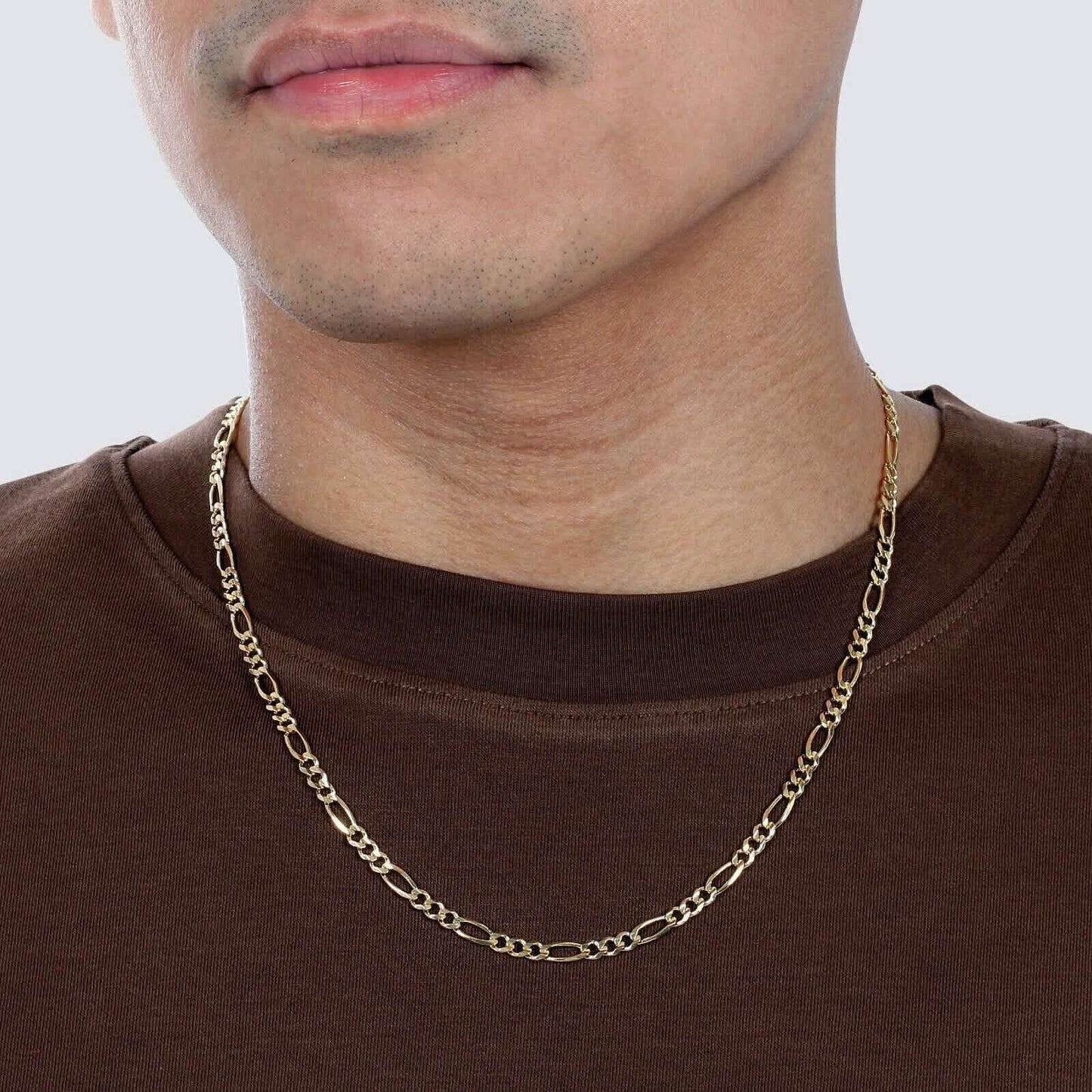 Halskette mit Anhänger, 10 Karat Massivgold, 3 mm, italienisches Figaro-Kettenglied