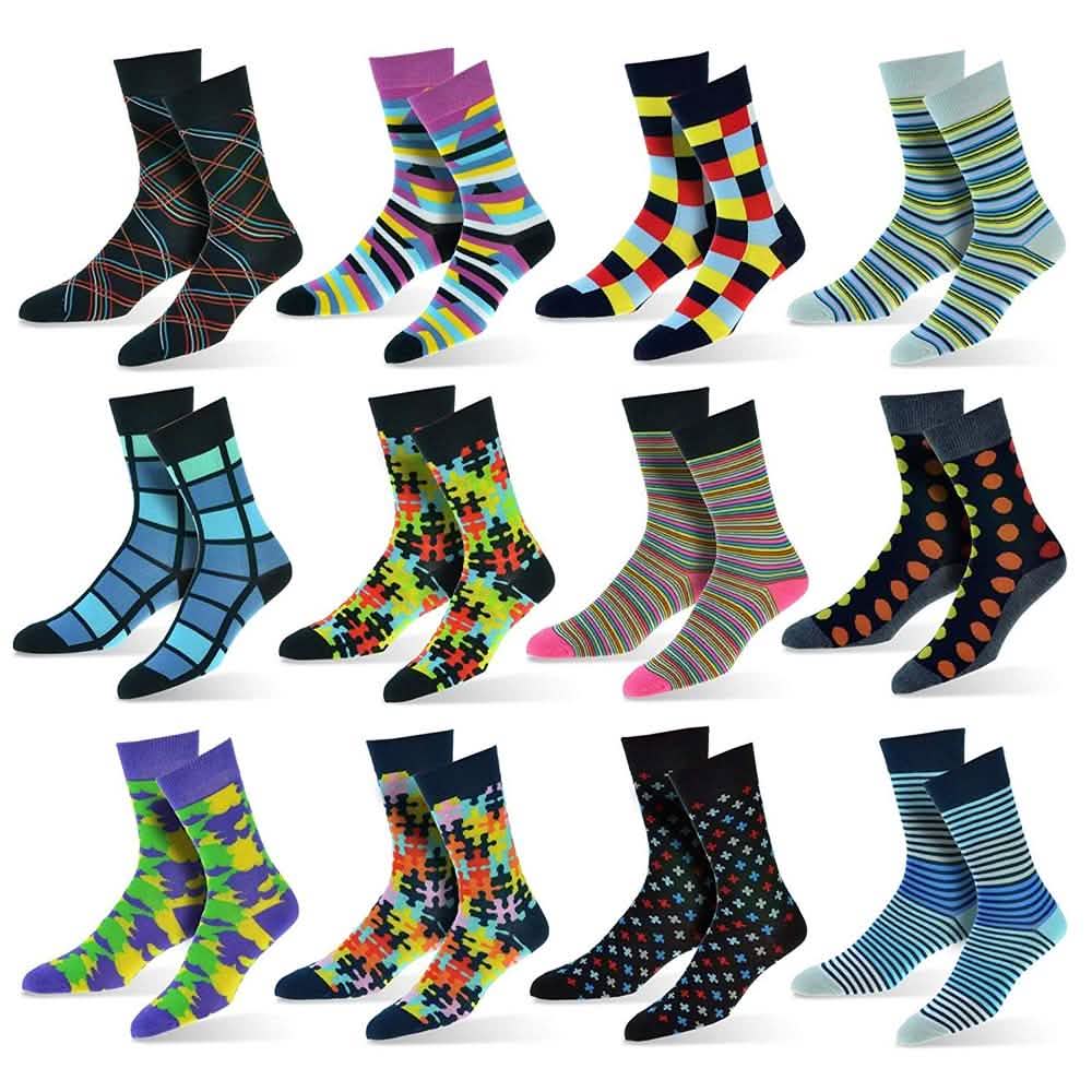 12er-Pack: Modische Herrensocken aus Baumwolle mit Muster