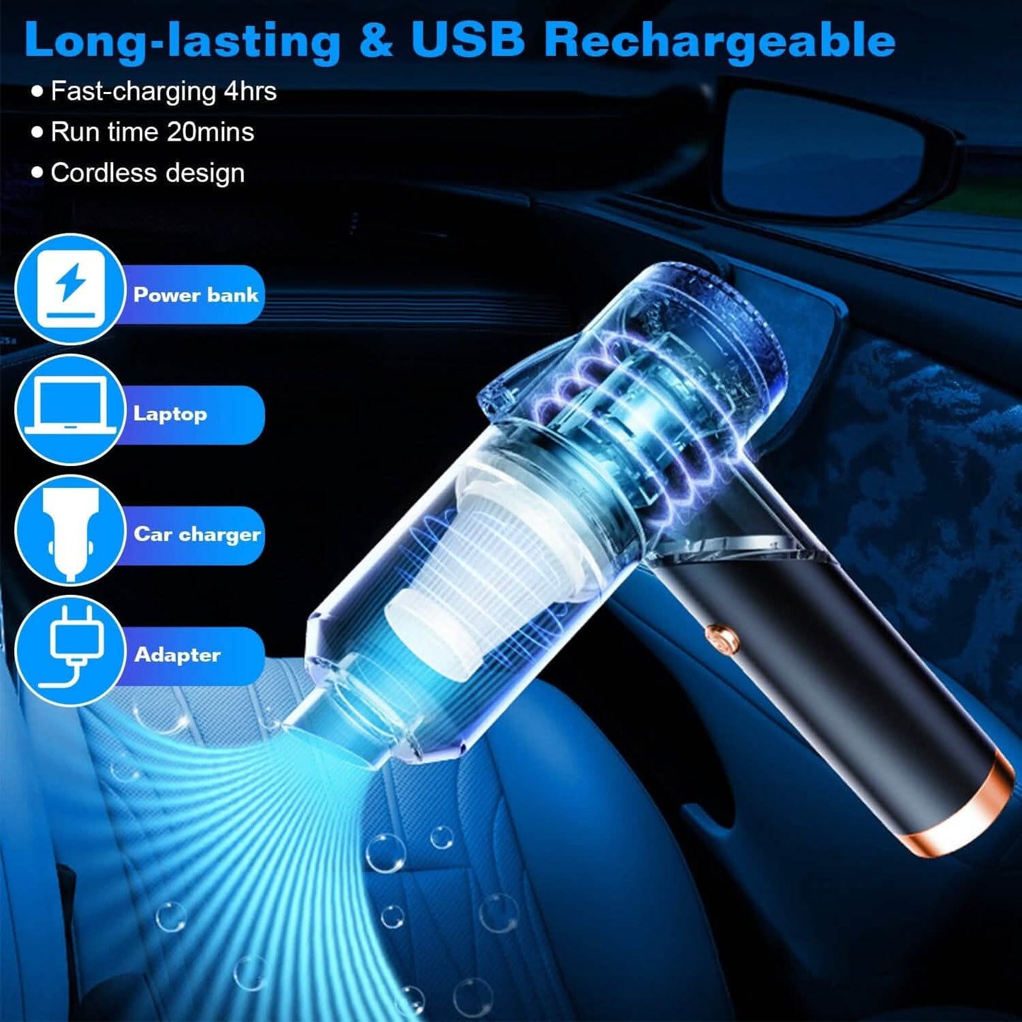 120W 9000PA Kabelloser Handstaubsauger fürs Auto mit Suchlicht
