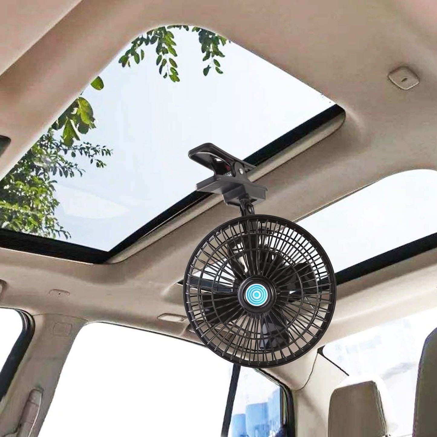12V Auto-Ventilator, oszillierend, zum Anklemmen, mit 2 Geschwindigkeiten, 120° drehbar