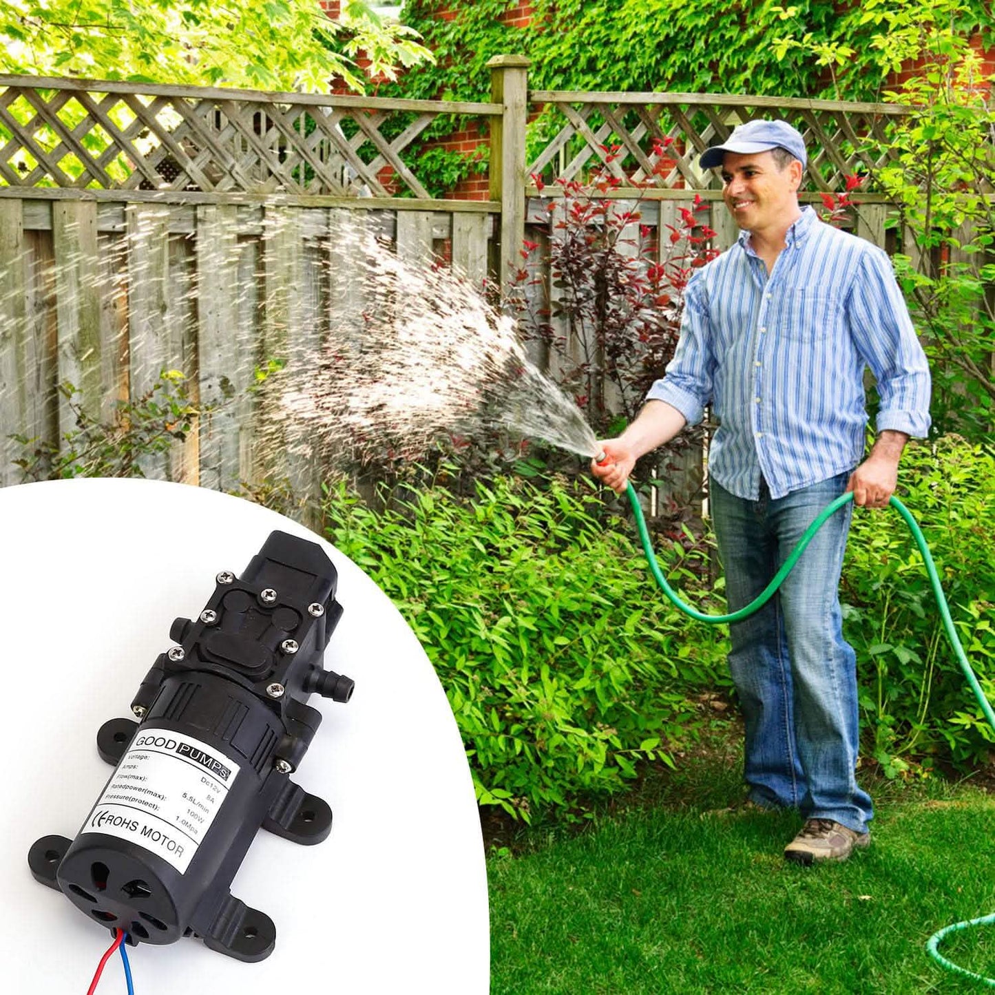 12V Wasserpumpe mit 2 Schlauchschellen 123PSI selbstansaugende Sprühpumpe