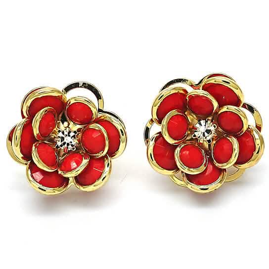 Ohrstecker aus 14 Karat Gold Filled, hochglanzpoliert, mit Rubin-Hibiskus-Kristall
