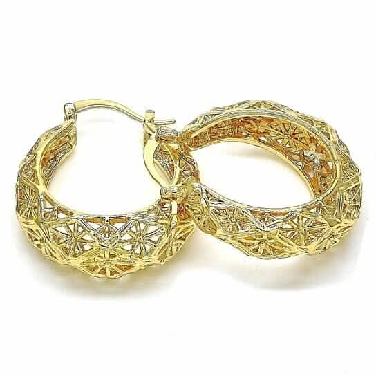 18 Karat Gold Filled Hochglanzpolierte Diamond Cut Fancy Filigree Creolen Texturierte Gold Creolen