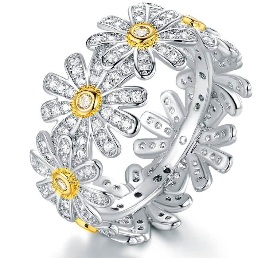 18K Weißgold plattierter Blumen-Sonnenblumenring mit Swarovski Kristallen