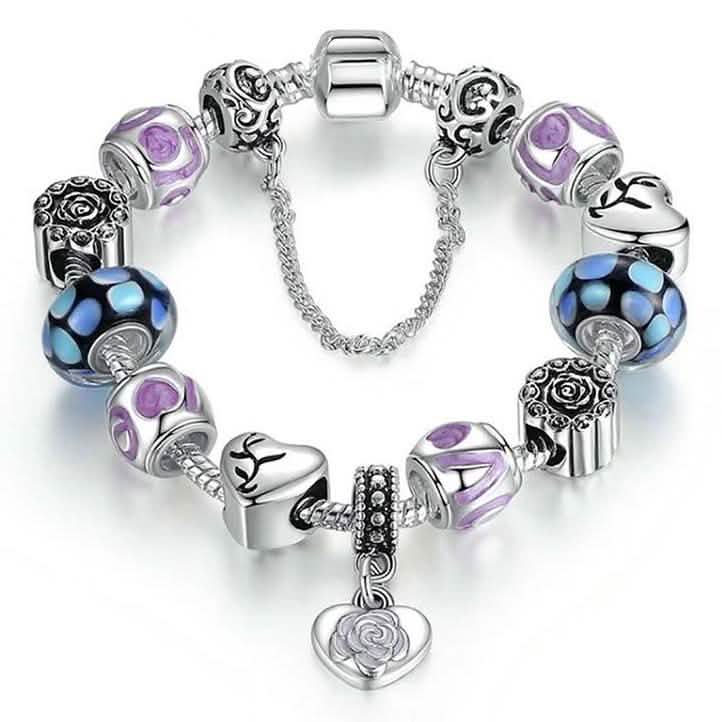 18 Karat Weißgold plattiertes Muranoglas- und Herz-Armband