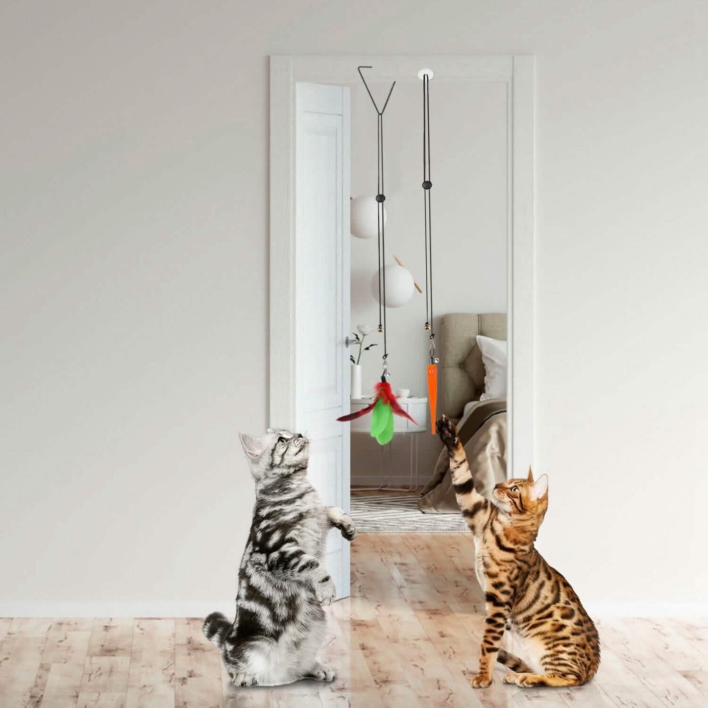 2 Katzenangelspielzeuge mit Saugnapf, doppelseitiges interaktives Katzenfeder-Spielzeug