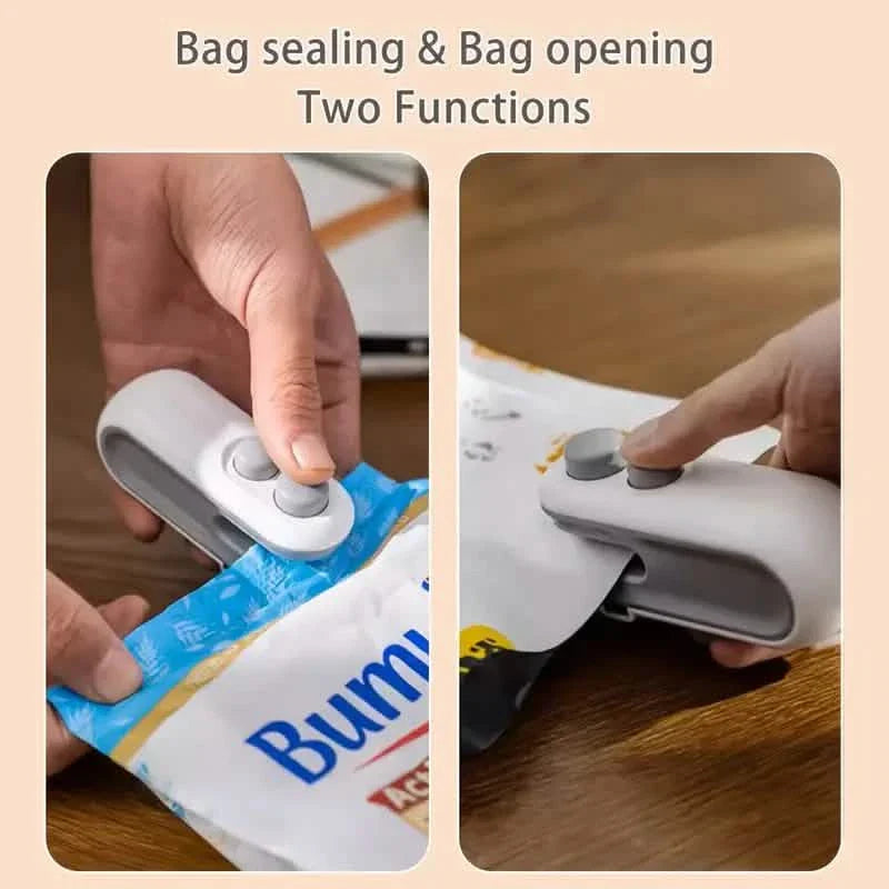 2-in-1 Mini-Beutelversiegelungsgerät für Snacks, USB-wiederaufladbares Kunststoff-Heißsiegelgerät mit Schneider