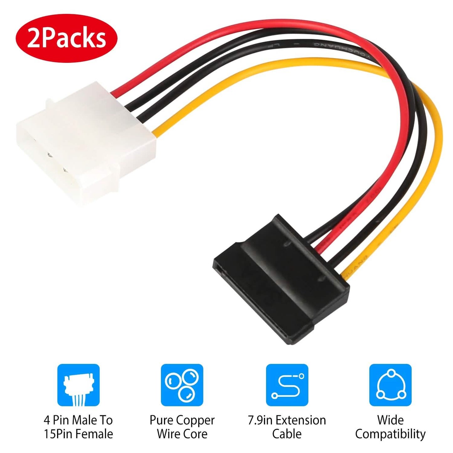 2er-Pack: 4-Pin-Stecker auf 15-Pin-Buchse Datenkabeladapter