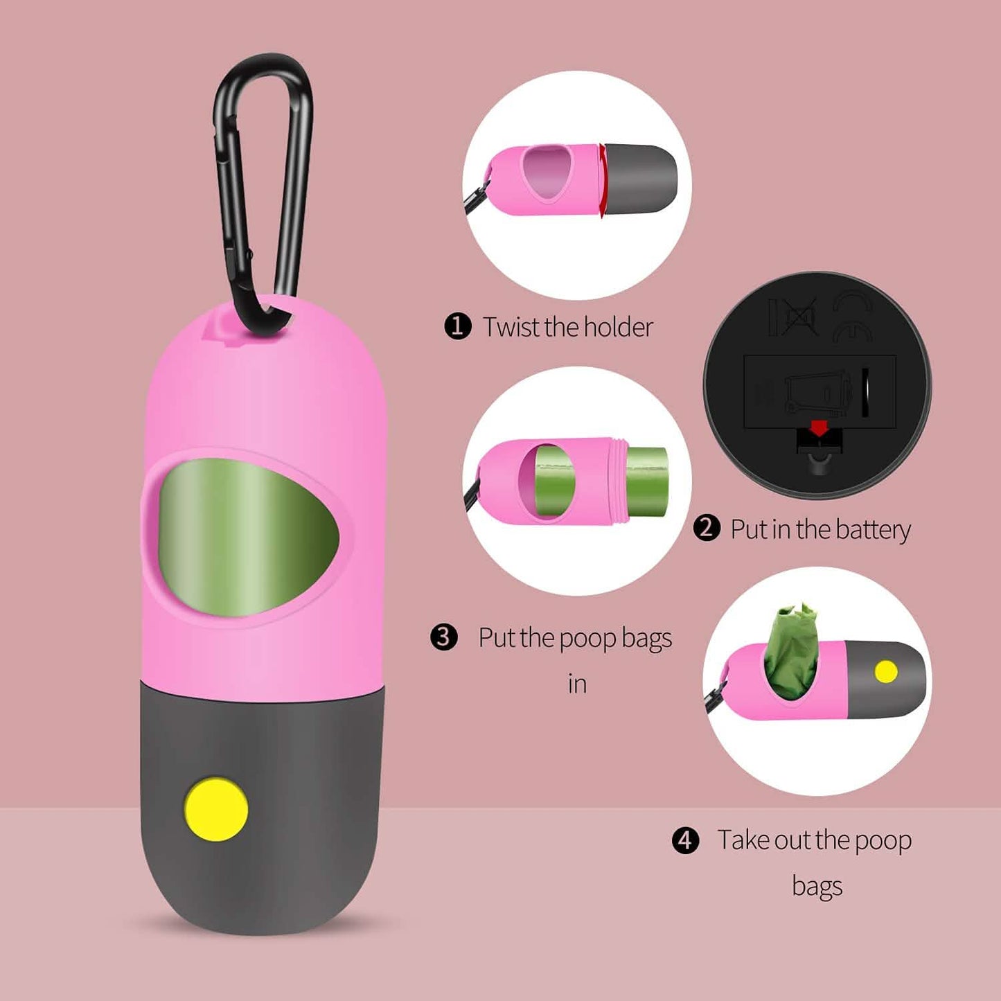 2er-Pack: Hundekotbeutelspender mit integrierter LED-Taschenlampe