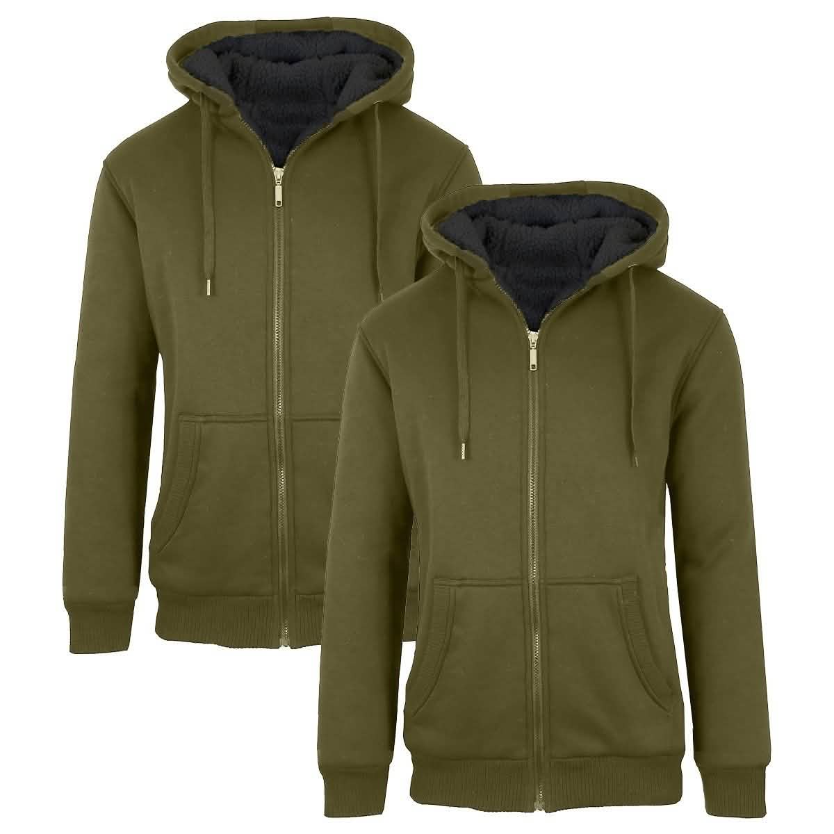 2er-Pack: Herren Sherpa-Fleece-gefütterter Kapuzenpullover mit Reißverschluss