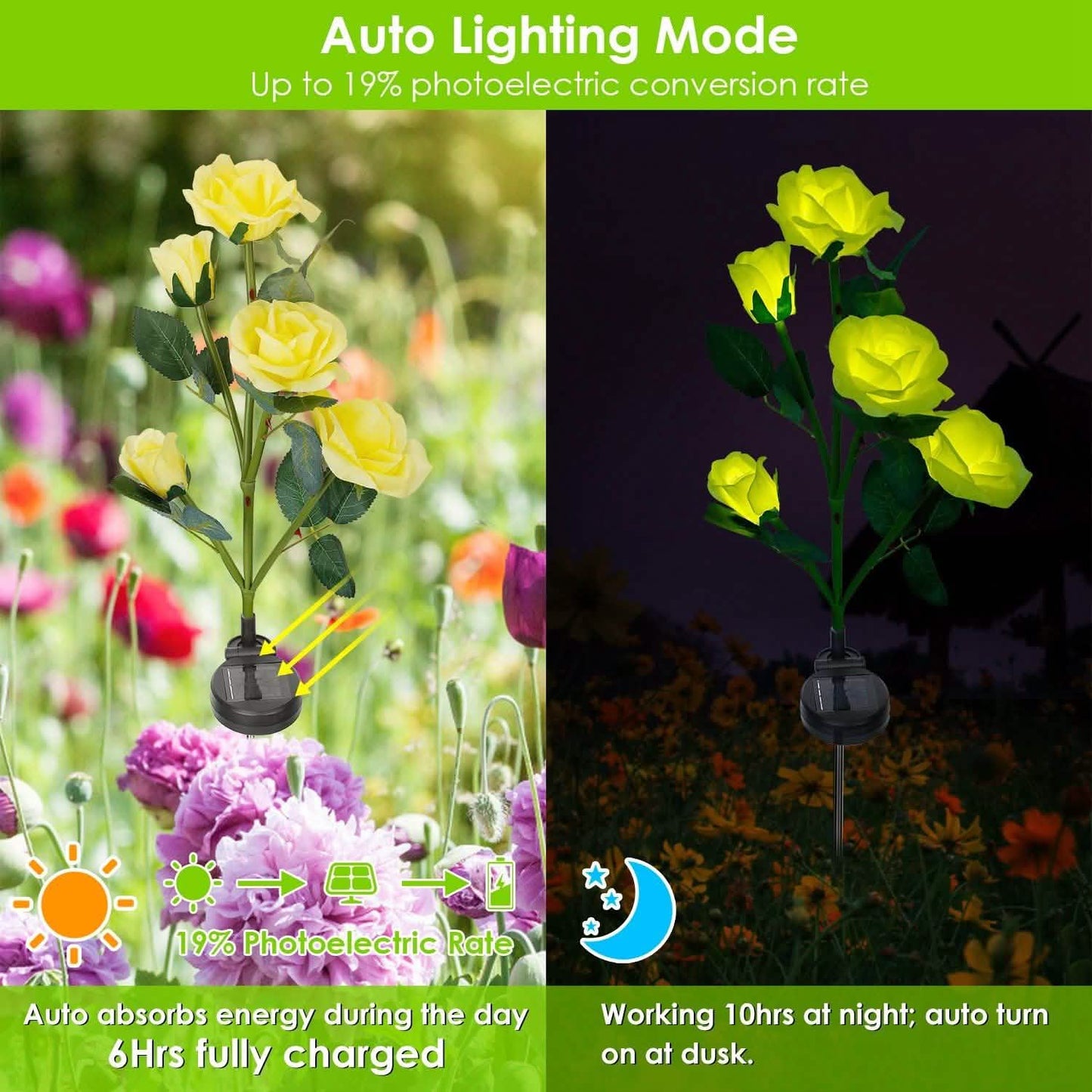 2er-Pack: Solarbetriebene Rosenblüten-LED-Dekoleuchte