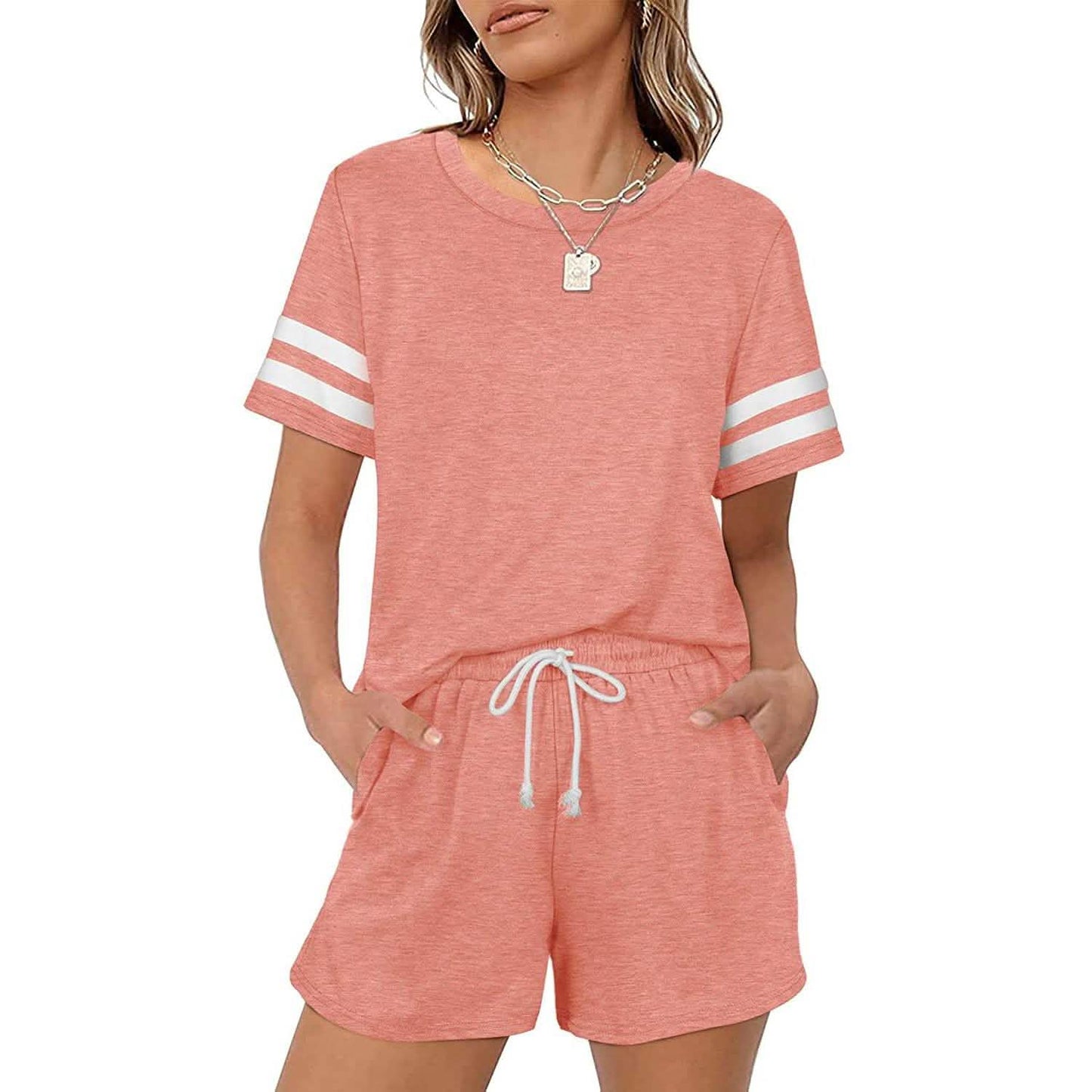 2-teilig: Loungewear für Damen Kurzarm-Sweatsuit-Sets Rundhals-Ausschnitt Lockere Passform Outfits
