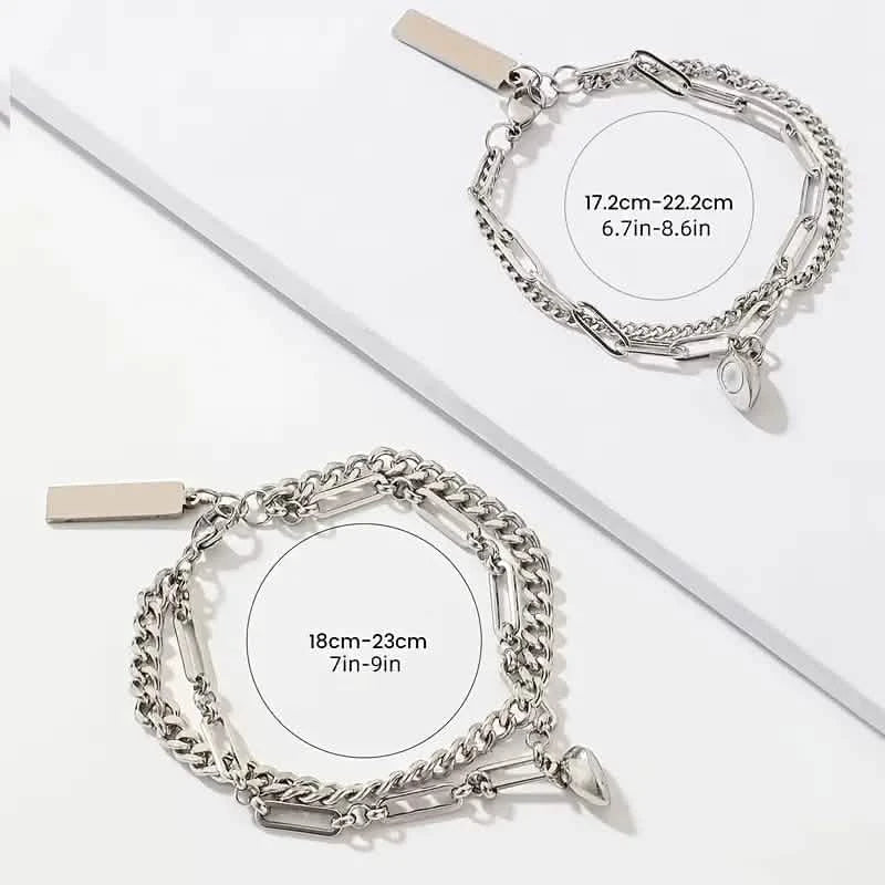 2-teilig: Liebhaber-Armband aus Titanstahl mit Liebesmagnet