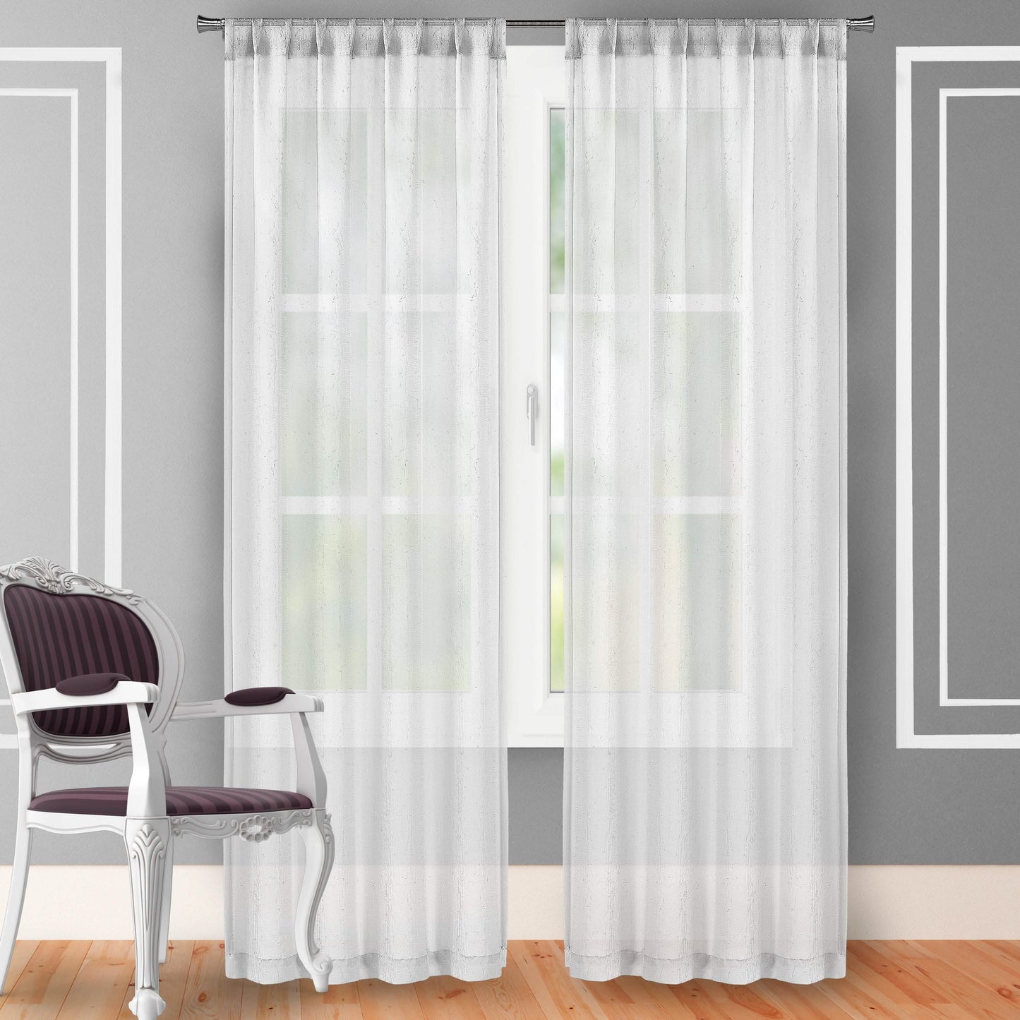 2er-Set: Schwer entflammbarer, halbtransparenter Crush-Fenstervorhang