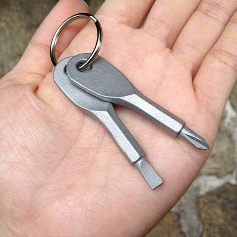 2-teiliges Set: Schlüsselanhänger-Taschenwerkzeug-Schraubendreher-Set aus Edelstahl