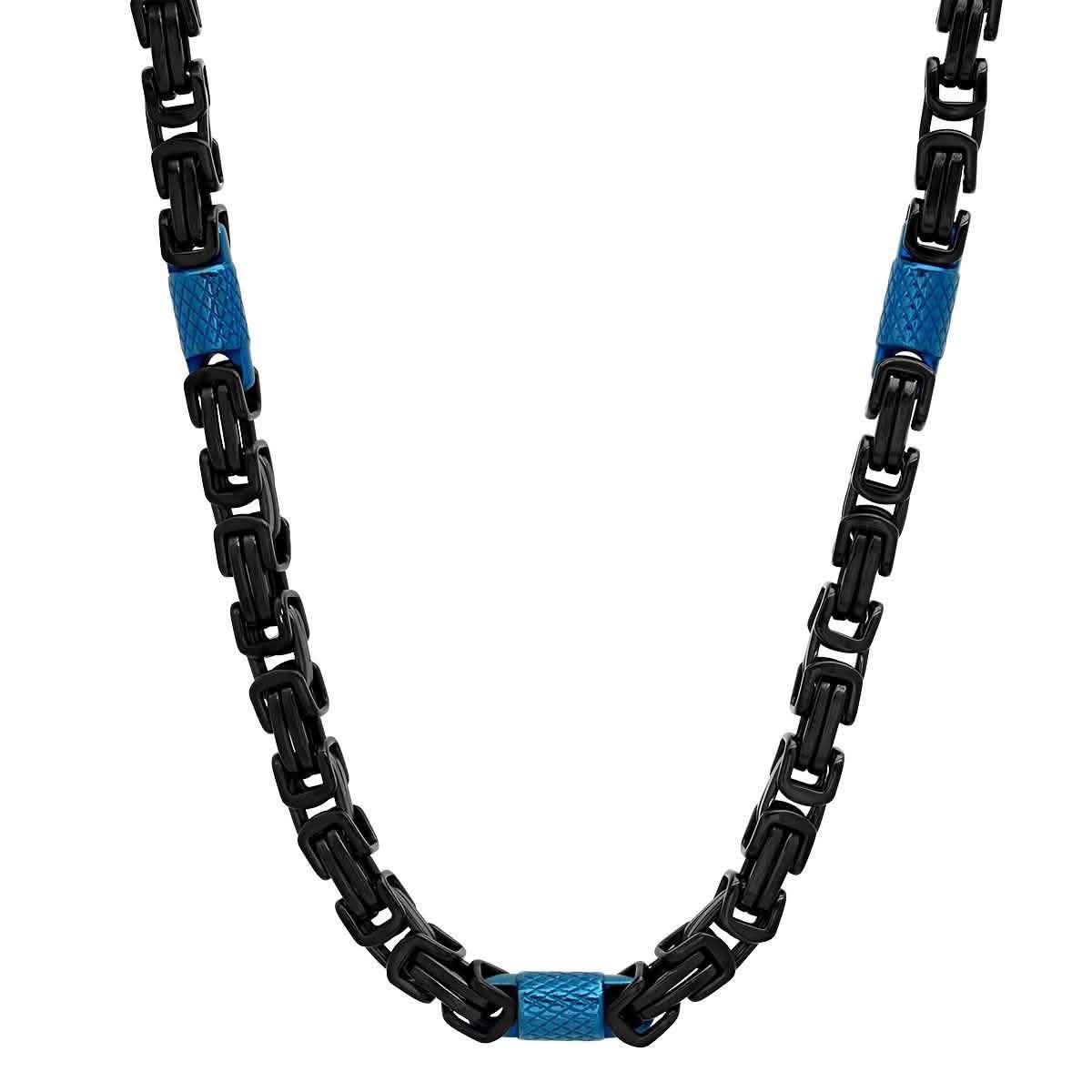 2-teiliges Set: Zweifarbige byzantinische Herrenkette und Armband in Schwarz und Blau