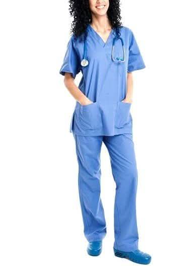 2-teiliges Set: Unisex V-Ausschnitt Kasack & Hose aus Baumwollmischgewebe – verschiedene Größen