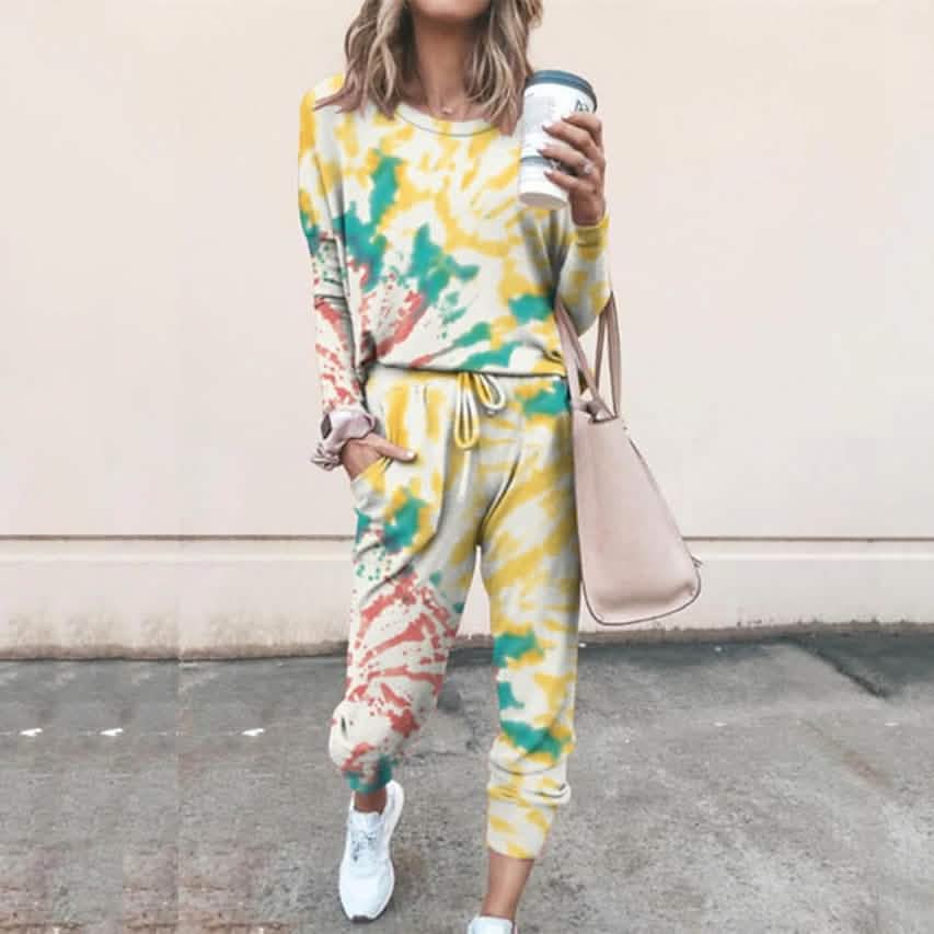 2-teiliges Set: Damen Basic Batik Sweatshirt und Jogginghose