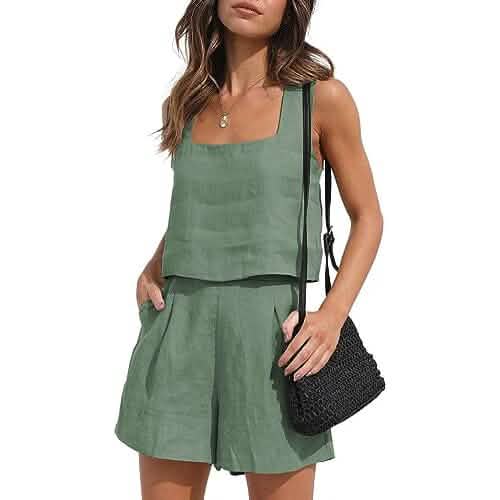 2-teiliges Set: Damen Loungewear-Sets aus Leinen – Shorts und Crop Top