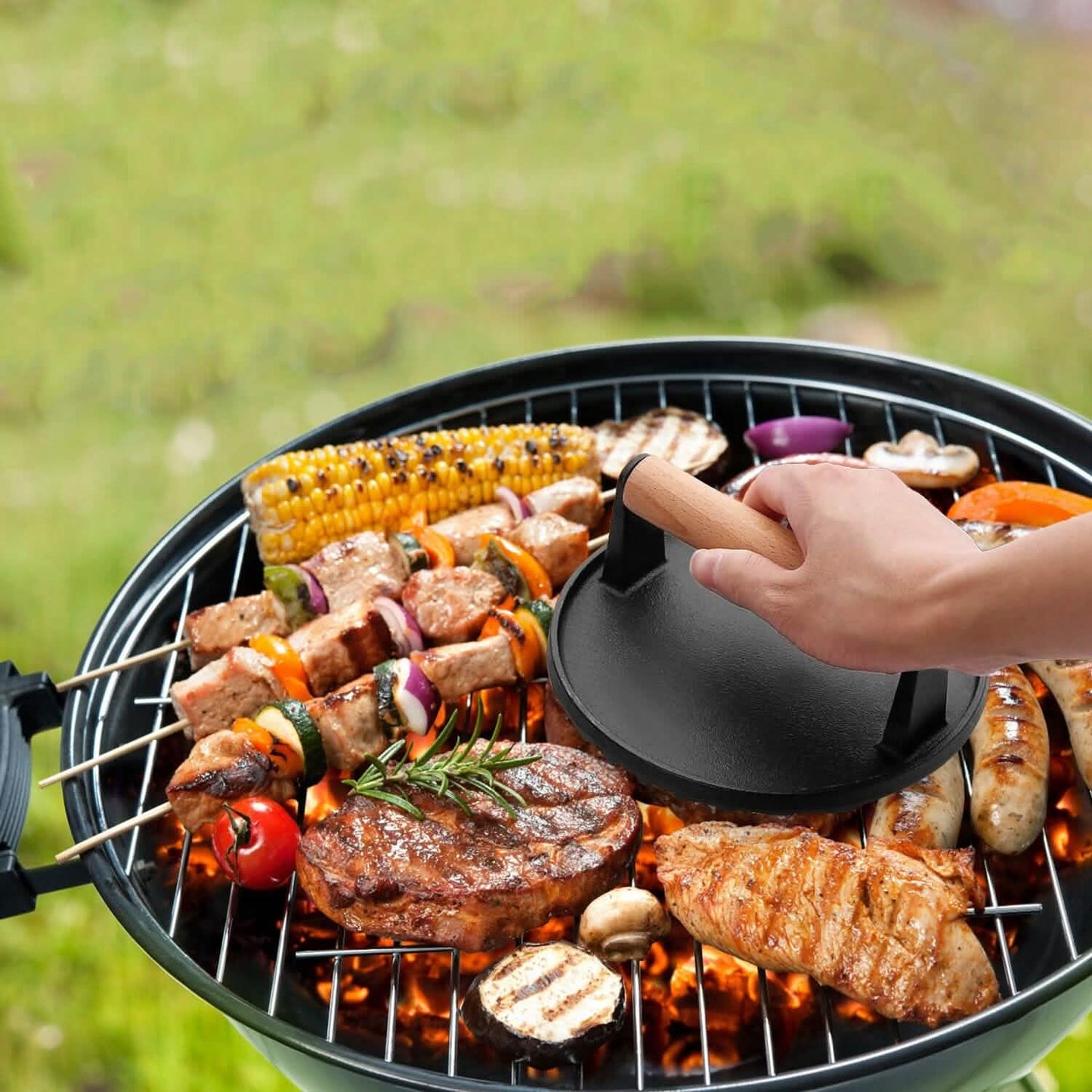 2-teilig: gusseiserne Grillpresse vorab eingebrannte Steakgewichte Smash Burger Presse