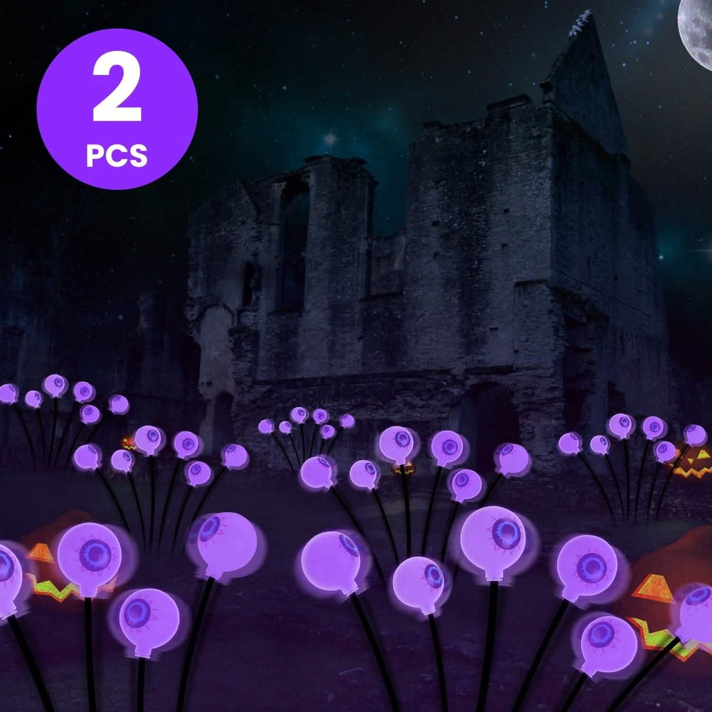2 Stück: Solar Gruselaugen Lichter Halloween Deko Wackelndes Licht