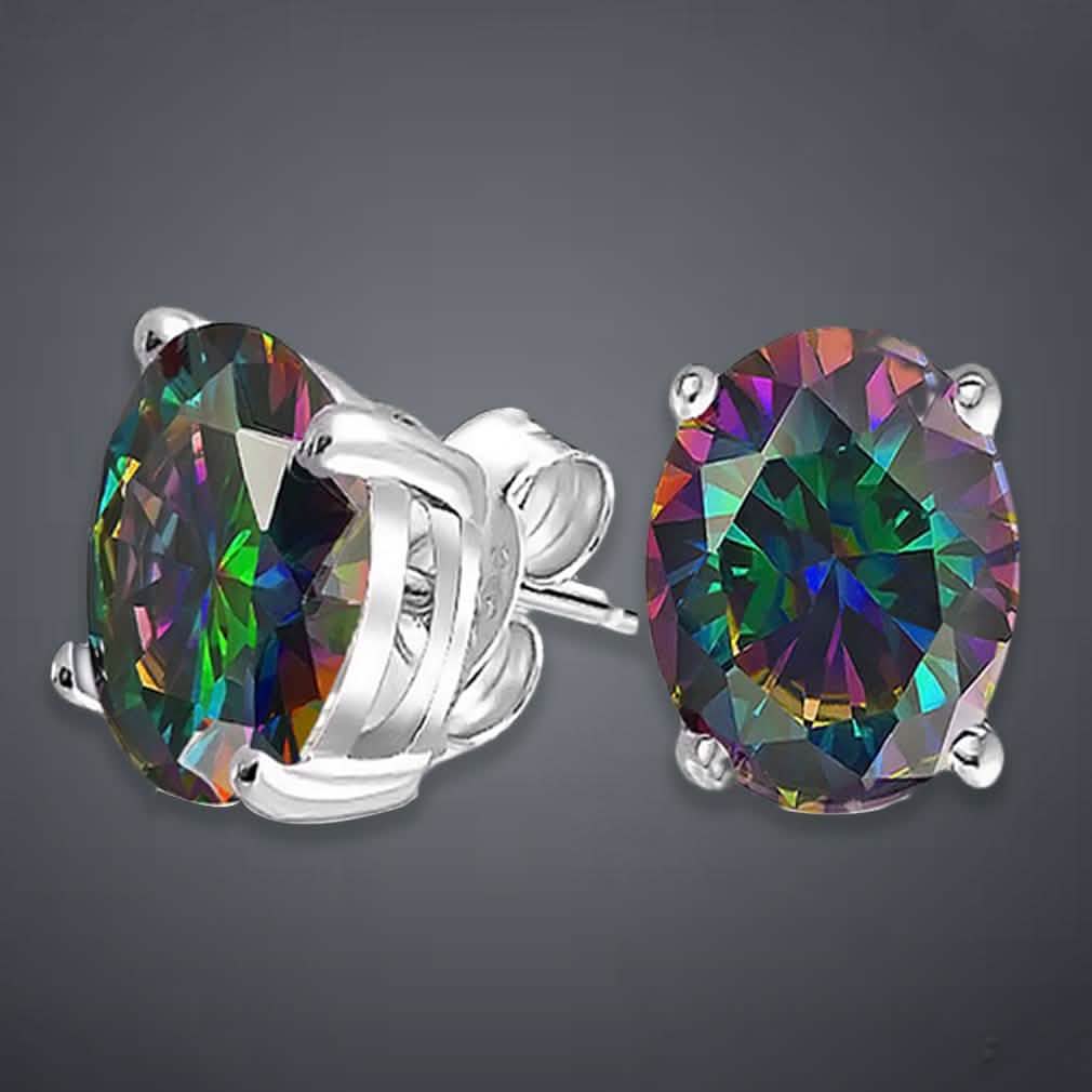 2,00 CTTW Echte Regenbogen-Topas-Ohrstecker, oval geschliffen, Sterlingsilber