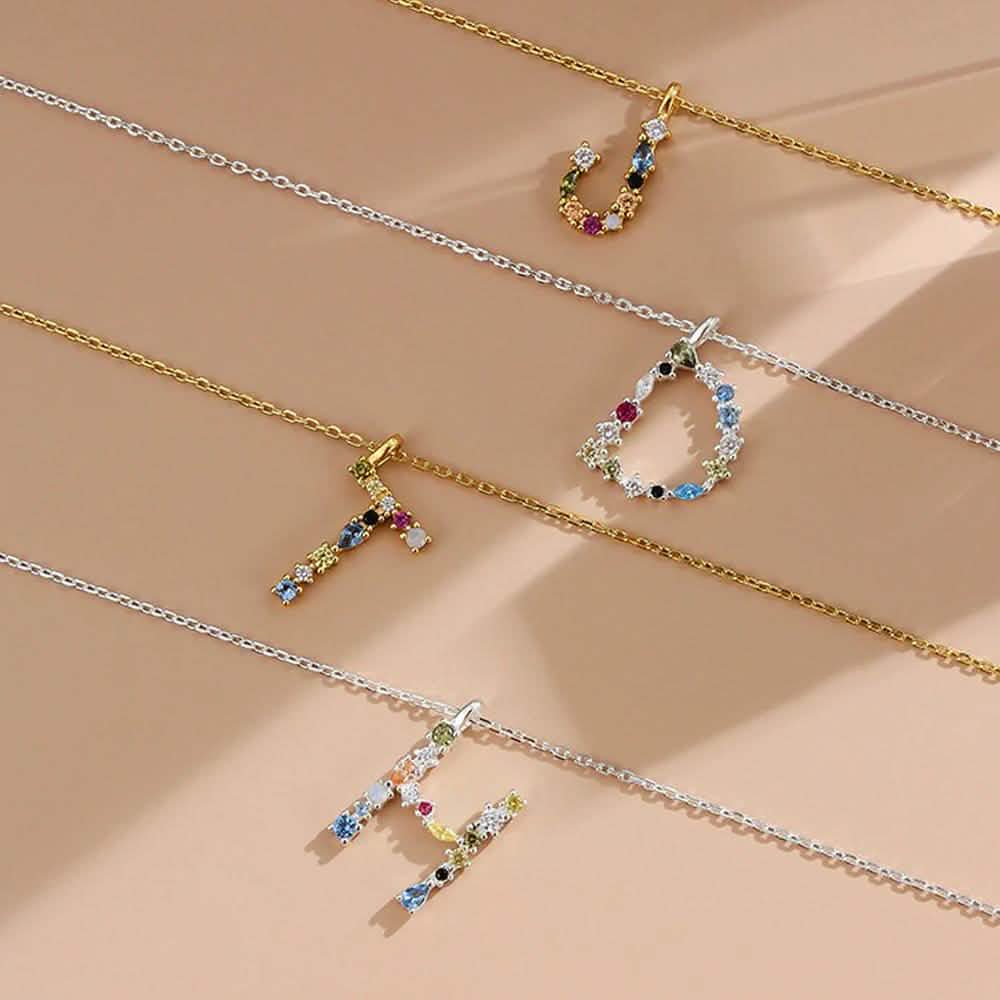 26 Alphabet Halsketten Opal Zirkonia 925 Sterling Silber Halskette