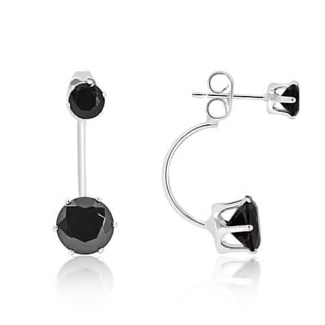 Elegante 3 Karat Ohrhänger aus Sterlingsilber mit schwarzen, runden Elementen