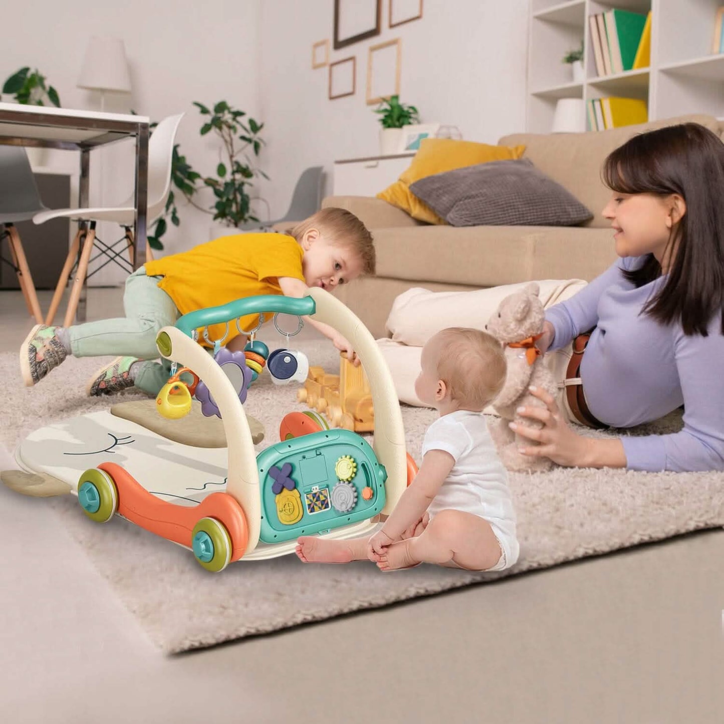 3-in-1 Baby-Spielmatte mit Lauflernhilfe für Babys von 0-12 Monaten