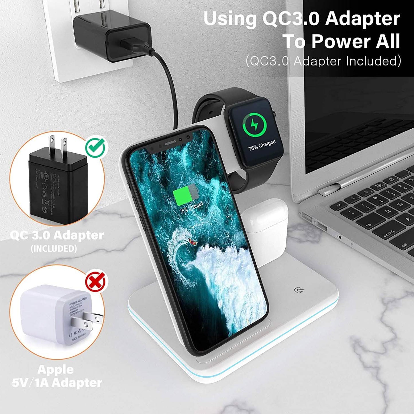 3-in-1 Qi-zertifizierte 15W Schnellladestation