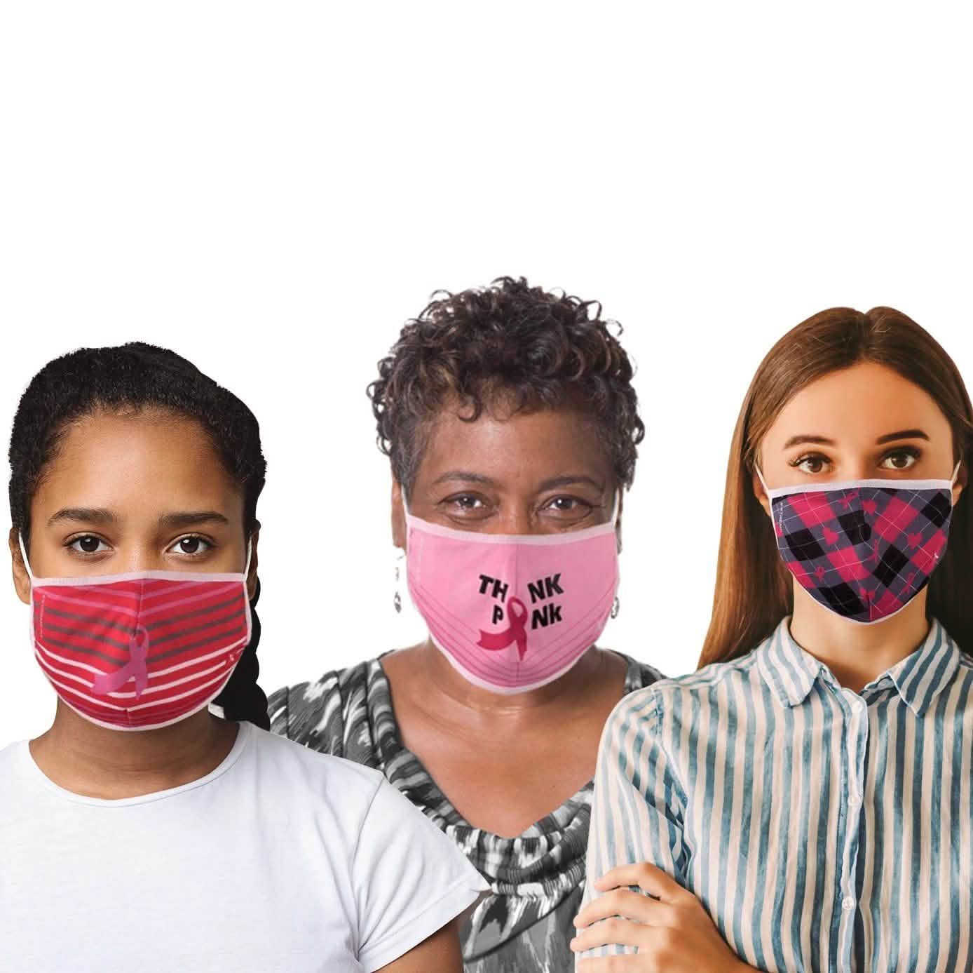 3er-Pack: Wiederverwendbare, nicht-medizinische 2-lagige Stoff-Gesichtsmasken zum Brustkrebs-Bewusstsein