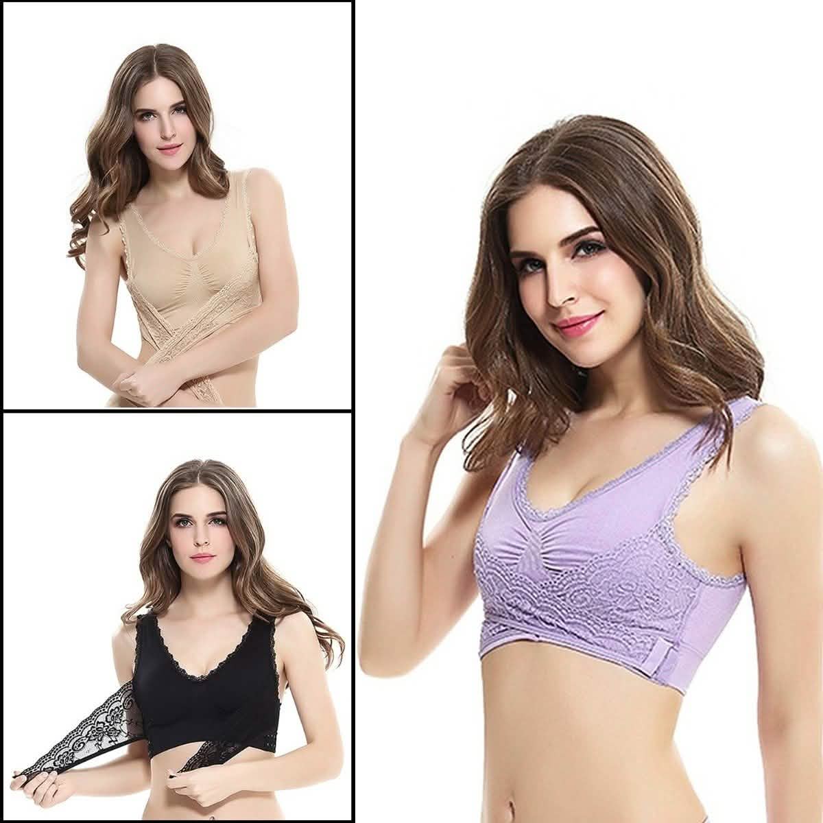 3er-Pack: Blickdichte BHs mit floraler Spitze