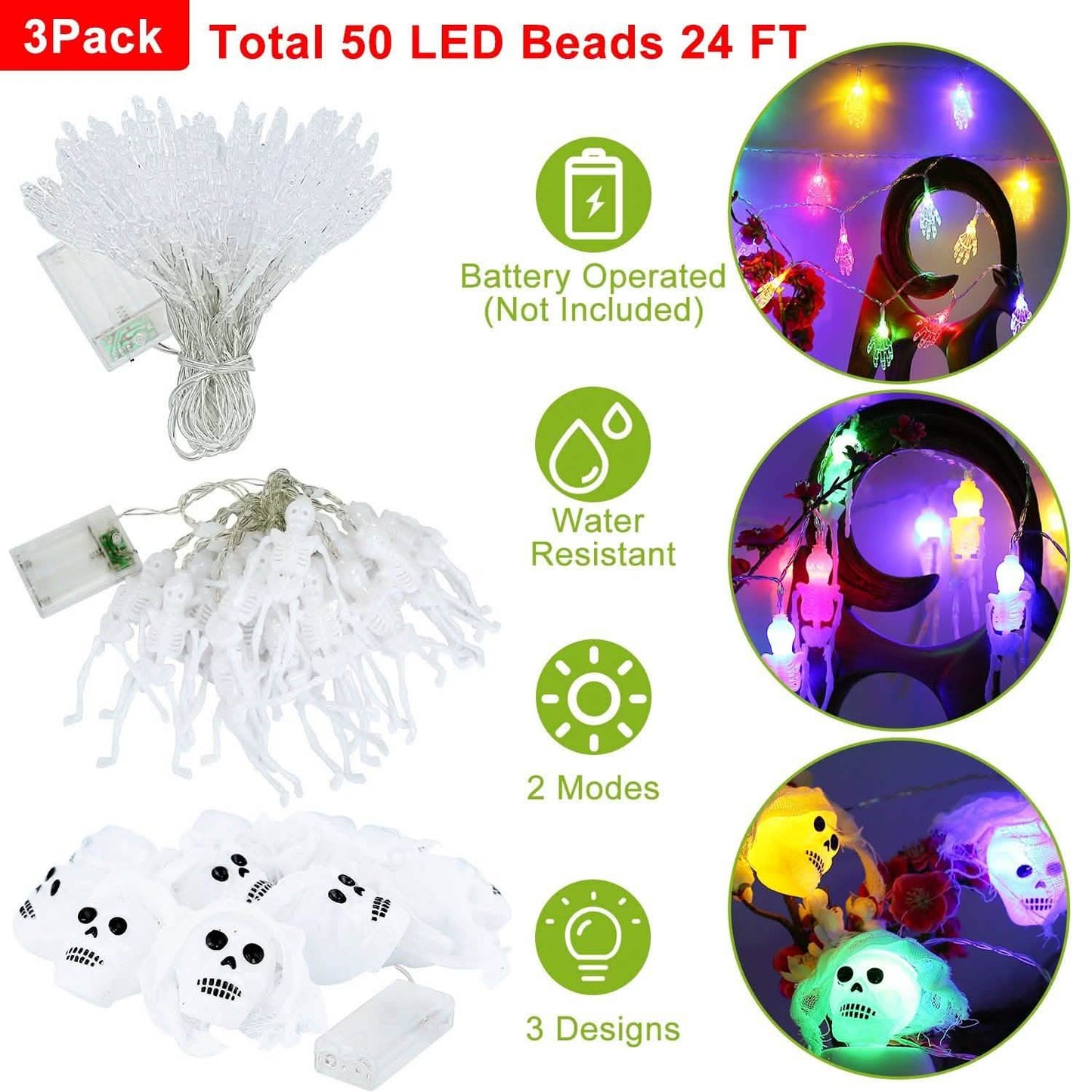 3er-Pack: Halloween Lichterketten-Dekorationen
