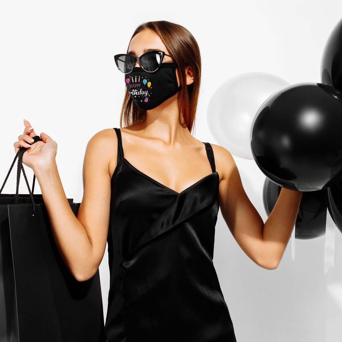 3er-Pack: Happy Birthday wiederverwendbare Doppel-Lagen-Gesichtsmaske mit verstellbaren Ohrschlaufen