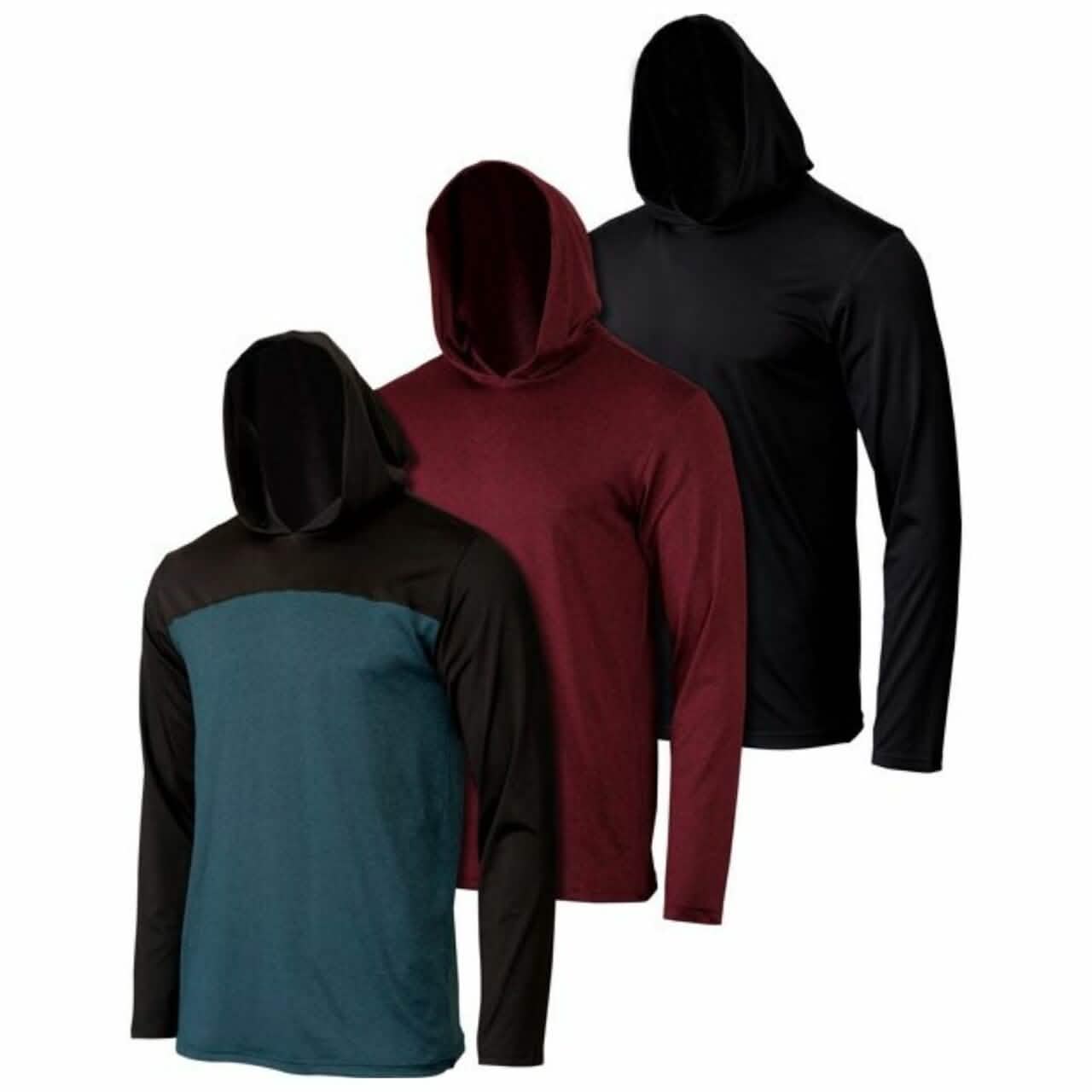 3er-Pack: Herren Feuchtigkeitsableitende Sport-Hoodies zum Überziehen