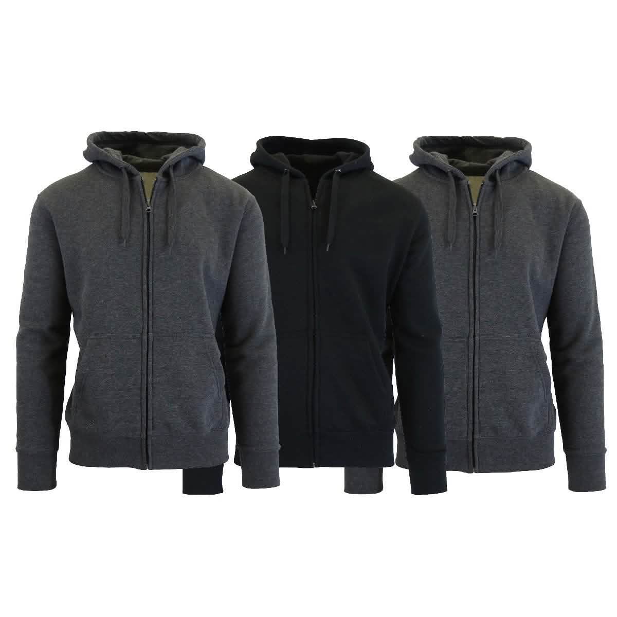 3er-Pack Herren Slim-Fit Kapuzenpullover mit Reißverschluss und Fleecefutter