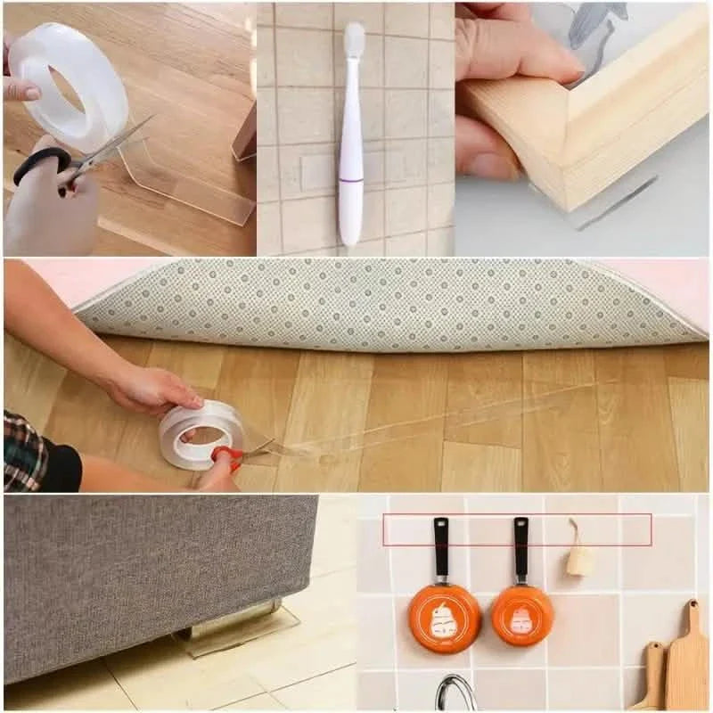 3er-Pack: Transparentes Klebeband – Wiederverwendbar, abwaschbar und rückstandsfreie Nano-Gelstreifen