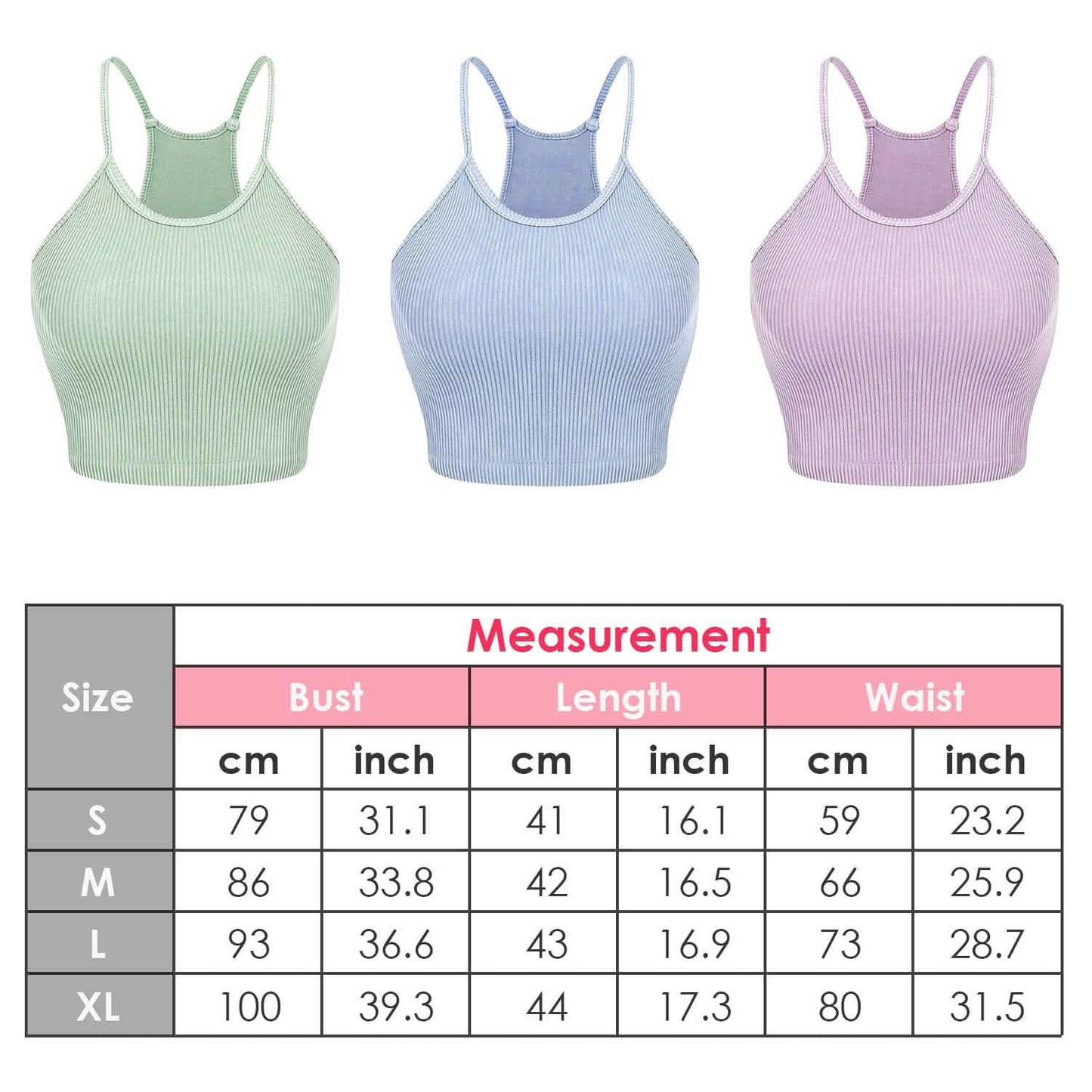 3er-Pack: Damen Crop Basic Tanktop Gerippt Ärmellos
