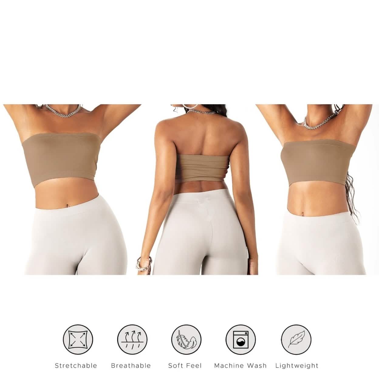 3er-Pack: Nahtlose trägerlose Bandeau Crop Tube Top BH Bralettes für Damen