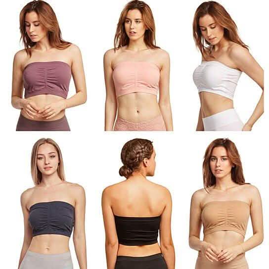 3er-Pack: Nahtloses trägerloses Bandeau Crop Tube Top Bustier BH gepolsterte Bralettes für Damen