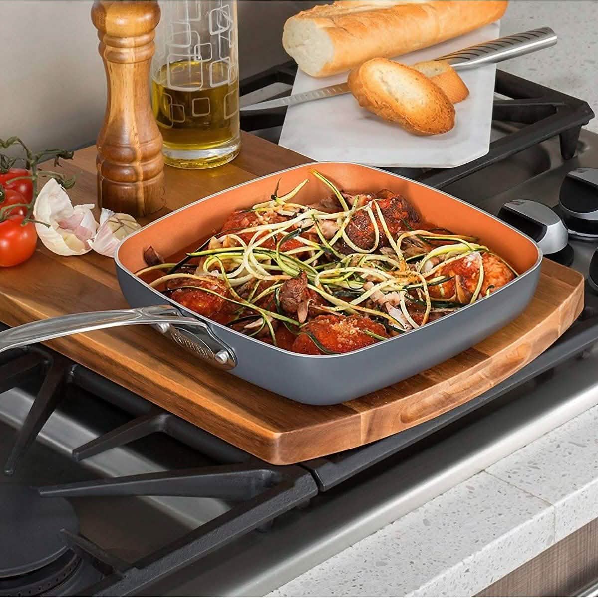 3-teiliges Set: Gotham Steel 1682 Antihaft-Kupfer-Quadrat-Flachpfanne
