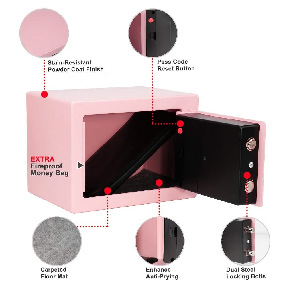 Feuerfester digitaler Heimsafes mit Tastatur, Sensorlicht und Geldbeutel – Silber