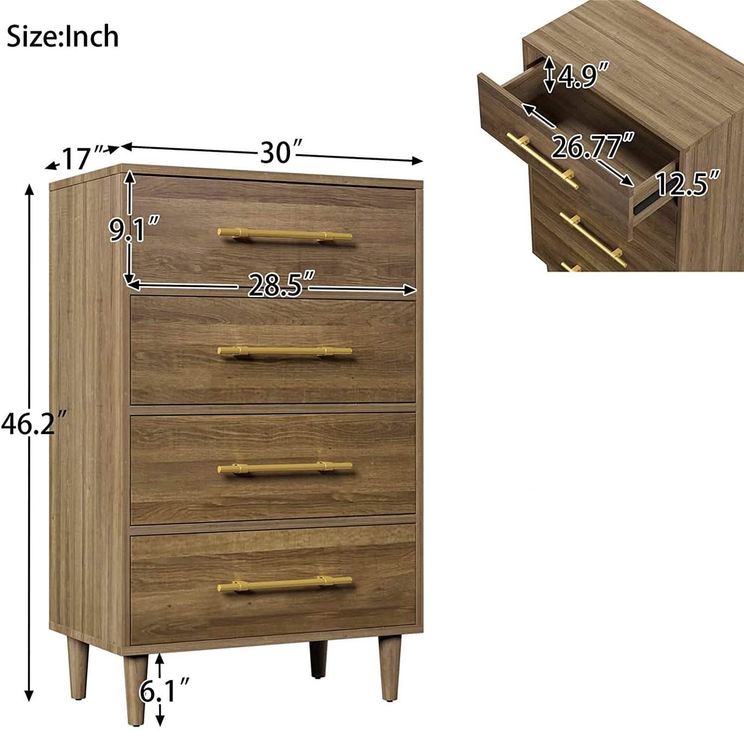 Kommode mit 4 Schubladen, Holzkommode, Schubladenkommode