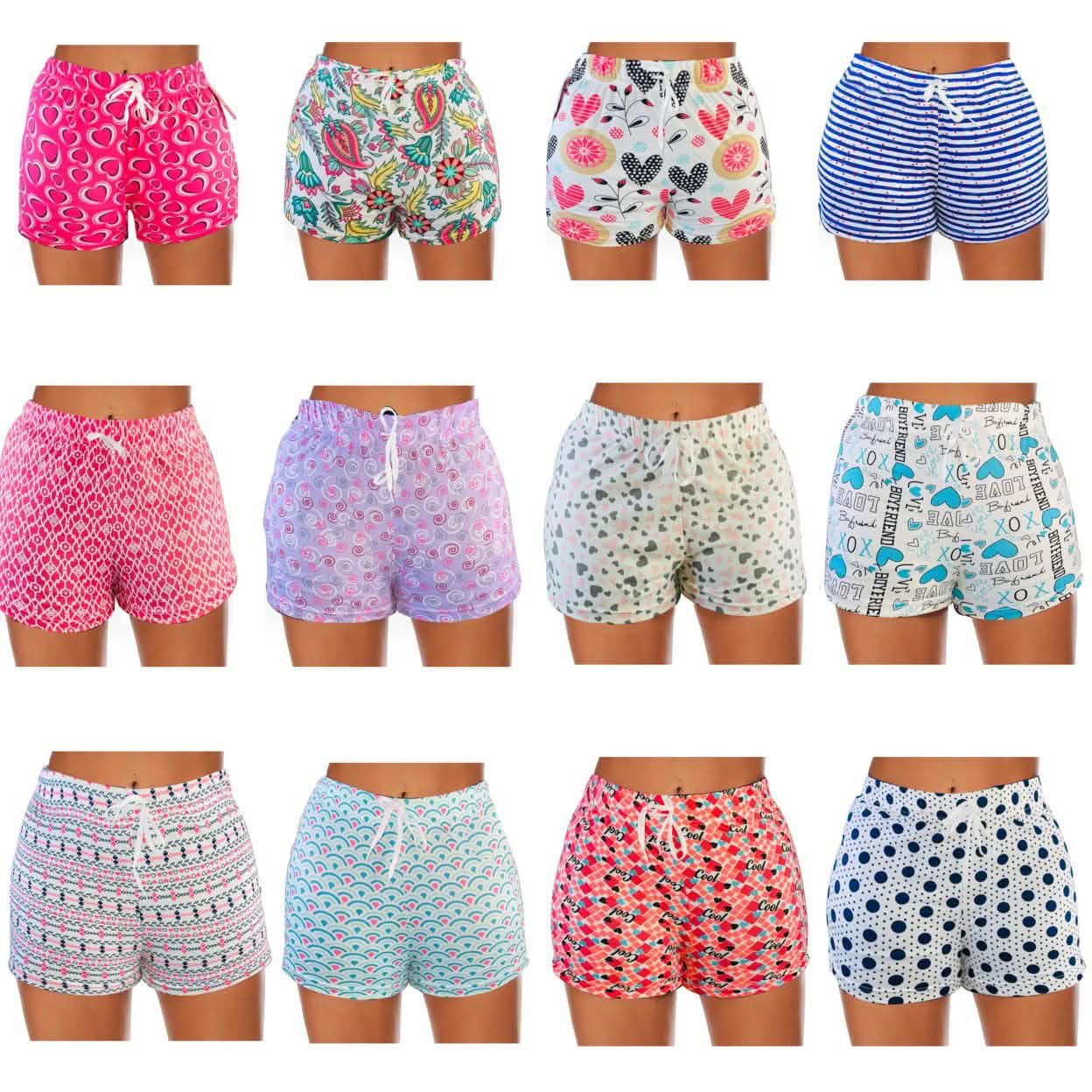 4er-Pack: Überraschungsangebot Bequeme Lounge-Pyjamahorts für Damen mit Kordelzug