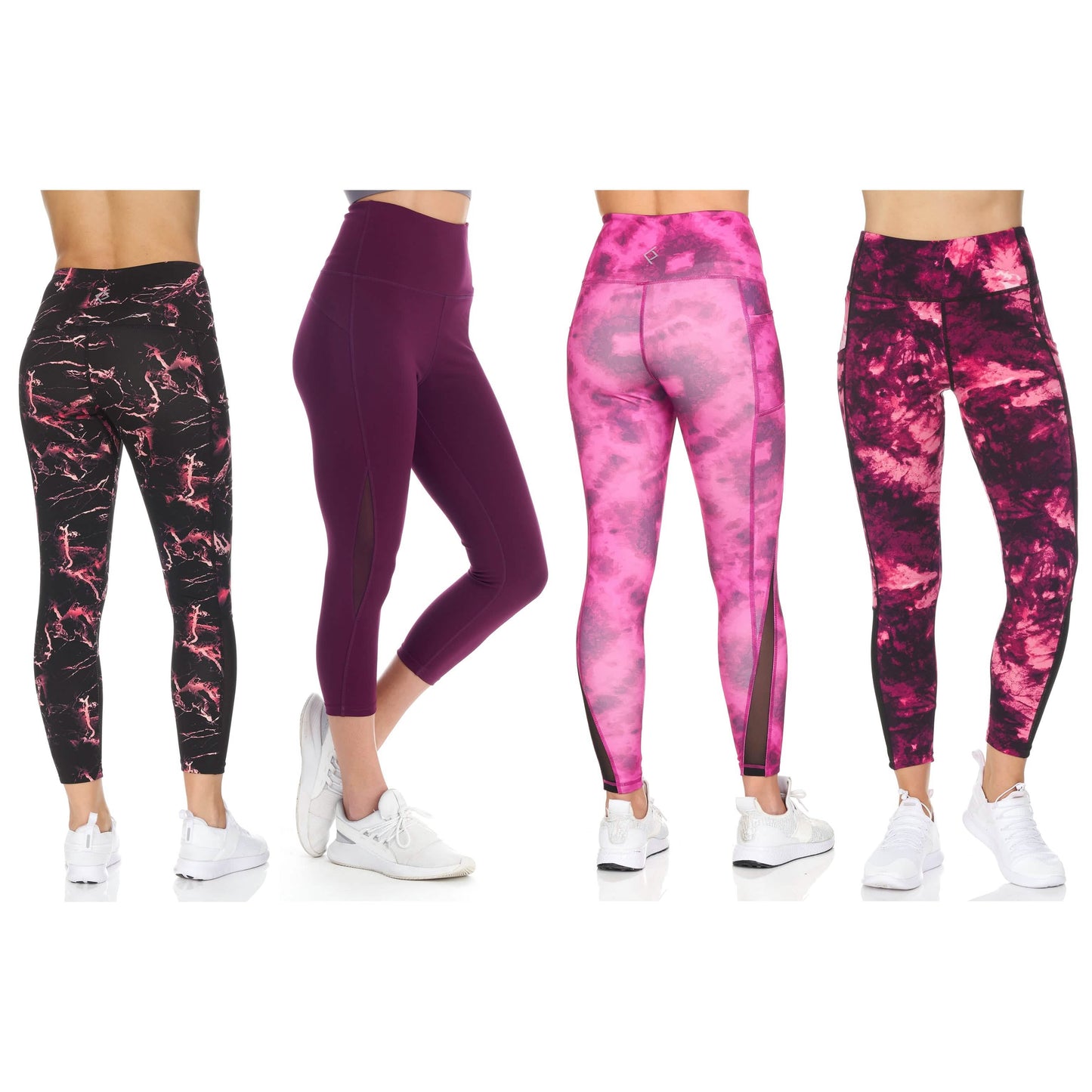 4er-Pack: High-Waist Leggings für Damen mit Mesh & Taschen