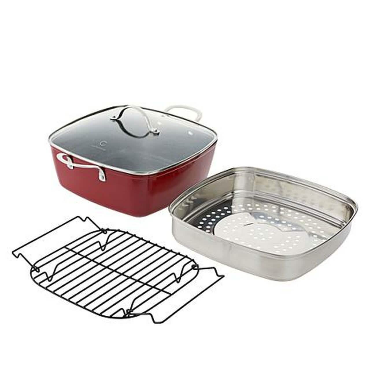 4-teilig: Curtis Stone Dura-Pan Chef quadratisches Sautierpfannen-Set (refurbished)