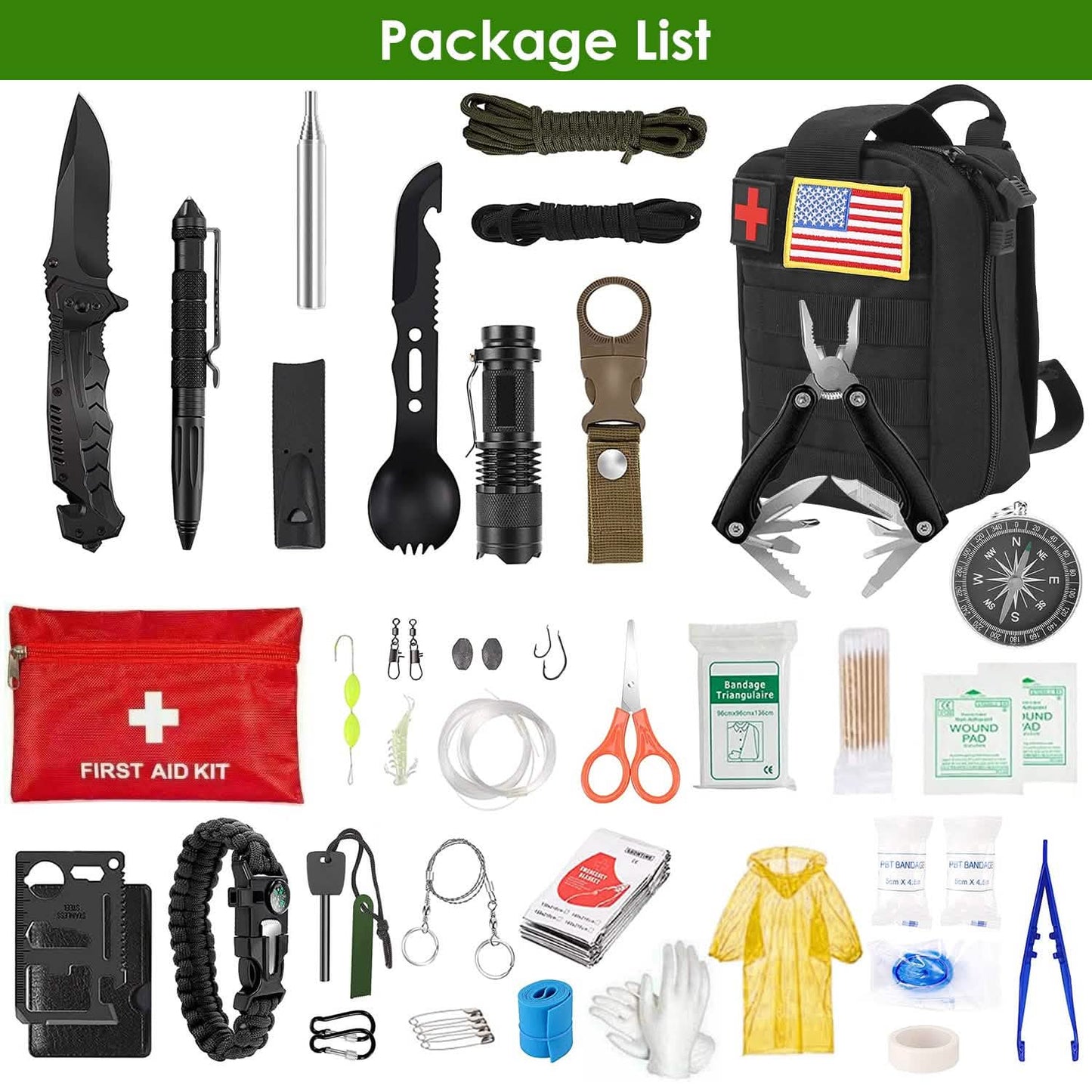47-teilig: Notfall-Survival-Kit EDC Ausrüstung Werkzeug mit Tasche