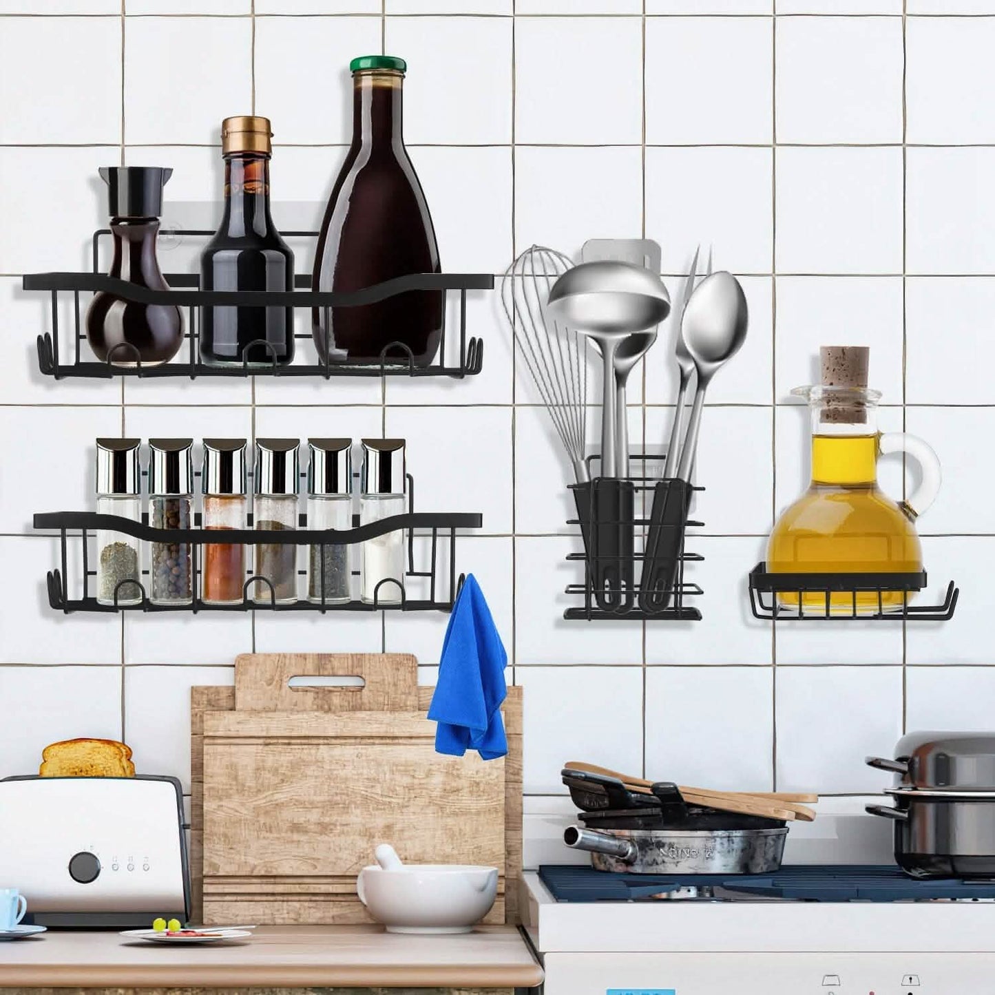5er-Pack: Duschablagen mit 18 integrierten Haken