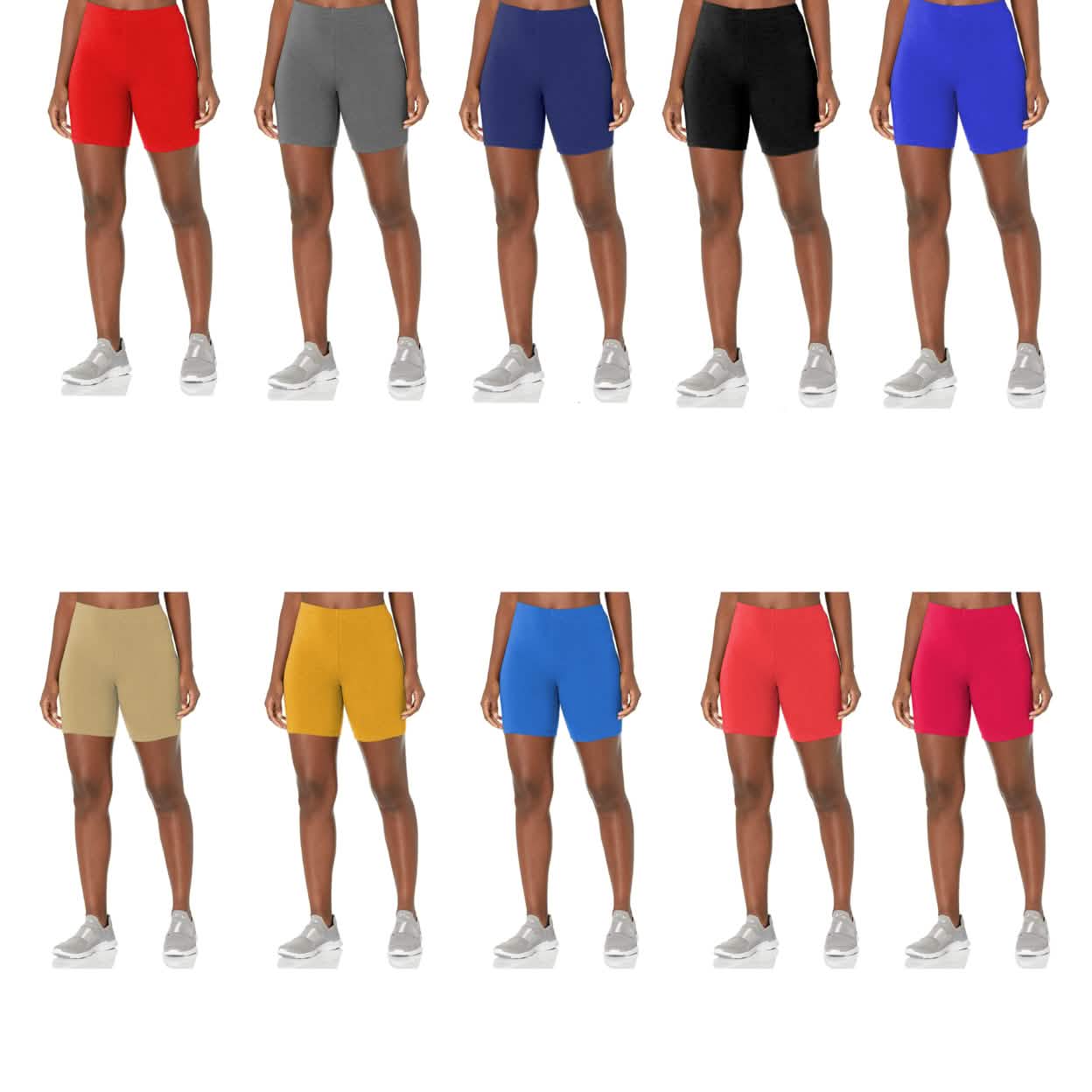 5er-Pack: Damen unifarben, schmal geschnittene, bequeme, dehnbare Biker-Shorts mit elastischem Bund